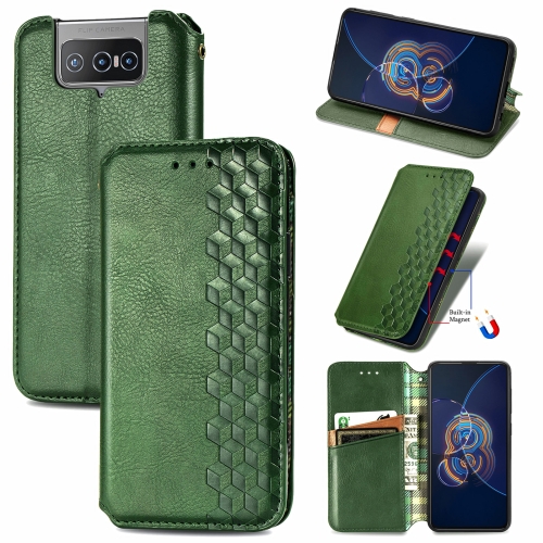 

For Asus Zenfone 8 Flip Cubic Grid Pressed Horizontal Flip Magnetic PU Leather Case with Holder & Card Slots & Wallet(Green)