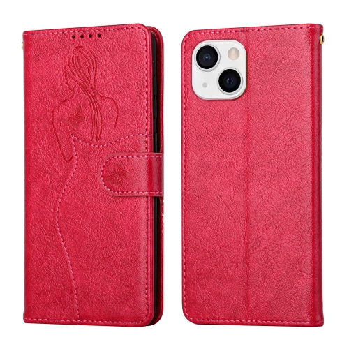 

Beauty Girl Embossing Pattern Horizontal Flip Leather Case with Holder & Card Slot & Wallet & Photo Frame For iPhone 13(Red)