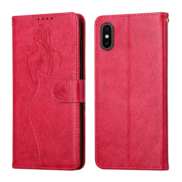

Beauty Girl Embossing Pattern Horizontal Flip Leather Case with Holder & Card Slot & Wallet & Photo Frame For iPhone X / XS(Red)