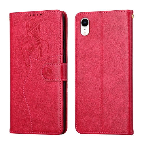 

Beauty Girl Embossing Pattern Horizontal Flip Leather Case with Holder & Card Slot & Wallet & Photo Frame For iPhone XR(Red)