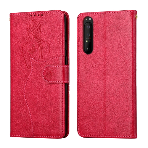 

For Sony Xperia 1 II Beauty Girl Embossing Pattern Horizontal Flip Leather Case with Holder & Card Slot & Wallet & Photo Frame(Red)