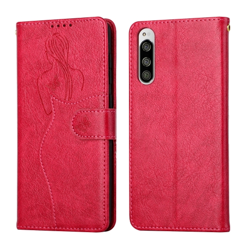 

For Sony Xperia 5 Beauty Girl Embossing Pattern Horizontal Flip Leather Case with Holder & Card Slot & Wallet & Photo Frame(Red)