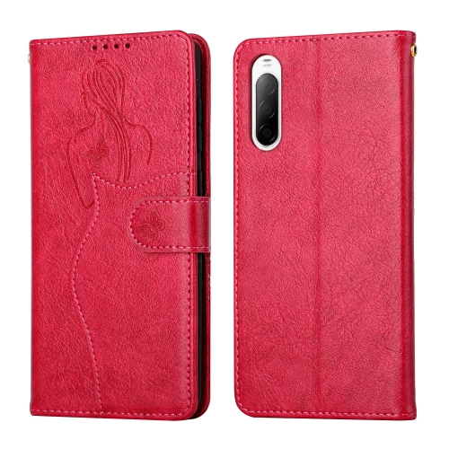 

For Sony Xperia 10 II Beauty Girl Embossing Pattern Horizontal Flip Leather Case with Holder & Card Slot & Wallet & Photo Frame(Red)