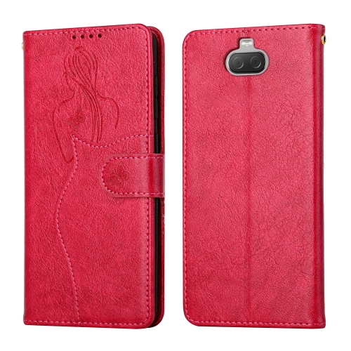 

For Sony Xperia 20 Beauty Girl Embossing Pattern Horizontal Flip Leather Case with Holder & Card Slot & Wallet & Photo Frame(Red)