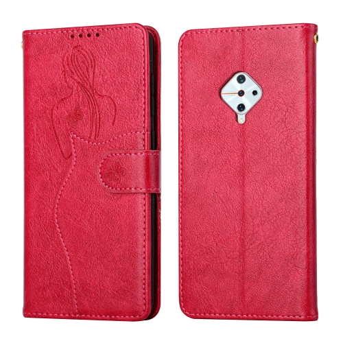 

For vivo S1 Pro Beauty Girl Embossing Pattern Horizontal Flip Leather Case with Holder & Card Slot & Wallet & Photo Frame(Red)