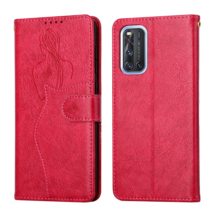 

For vivo V19 Beauty Girl Embossing Pattern Horizontal Flip Leather Case with Holder & Card Slot & Wallet & Photo Frame(Red)