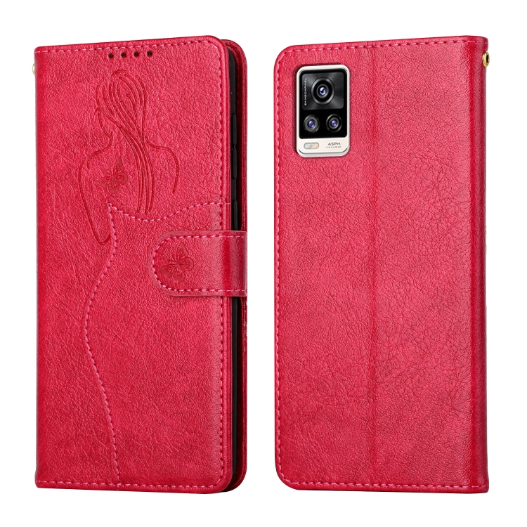 

For vivo V20 Beauty Girl Embossing Pattern Horizontal Flip Leather Case with Holder & Card Slot & Wallet & Photo Frame(Red)