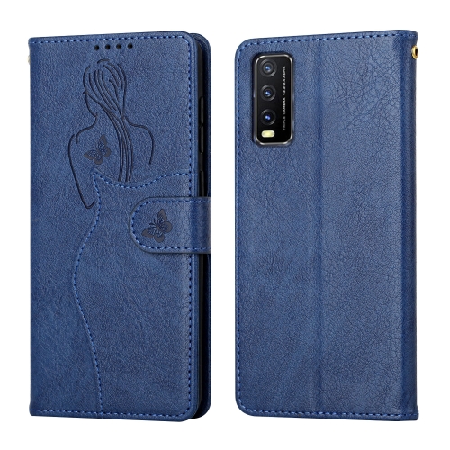 

For vivo Y20 / Y21 Beauty Girl Embossing Pattern Horizontal Flip Leather Case with Holder & Card Slot & Wallet & Photo Frame(Blue)