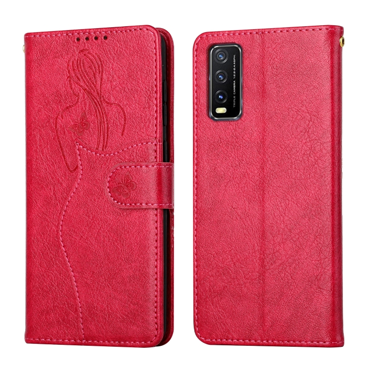 

For vivo Y20 / Y21 Beauty Girl Embossing Pattern Horizontal Flip Leather Case with Holder & Card Slot & Wallet & Photo Frame(Red)