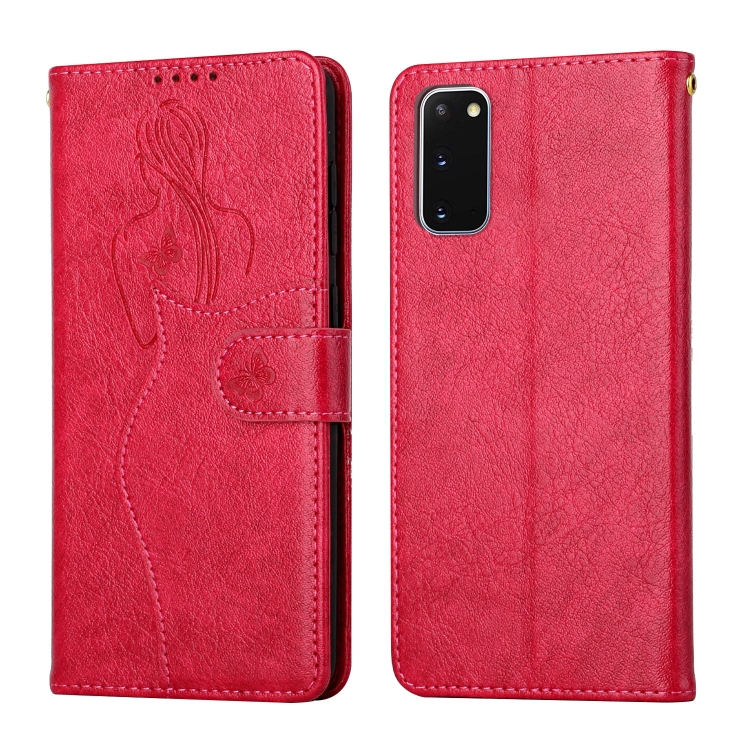 

For Samsung Galaxy S20 Beauty Girl Embossing Pattern Horizontal Flip Leather Case with Holder & Card Slot & Wallet & Photo Frame(Red)