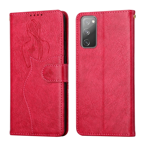 

For Samsung Galaxy S20 FE Beauty Girl Embossing Pattern Horizontal Flip Leather Case with Holder & Card Slot & Wallet & Photo Frame(Red)