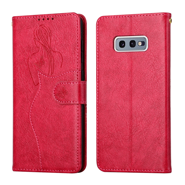 

For Samsung Galaxy S10e Beauty Girl Embossing Pattern Horizontal Flip Leather Case with Holder & Card Slot & Wallet & Photo Frame(Red)