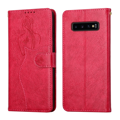 

For Samsung Galaxy S10+ Beauty Girl Embossing Pattern Horizontal Flip Leather Case with Holder & Card Slot & Wallet & Photo Frame(Red)