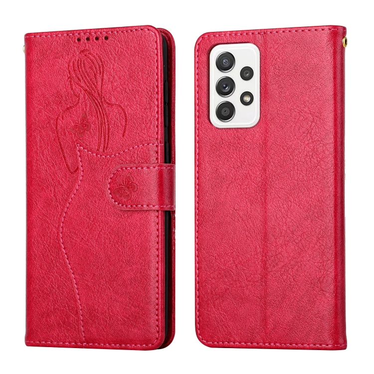 

For Samsung Galaxy A72 5G / 4G Beauty Girl Embossing Pattern Horizontal Flip Leather Case with Holder & Card Slot & Wallet & Photo Frame(Red)