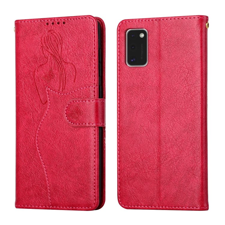 

For Samsung Galaxy A41 Beauty Girl Embossing Pattern Horizontal Flip Leather Case with Holder & Card Slot & Wallet & Photo Frame(Red)