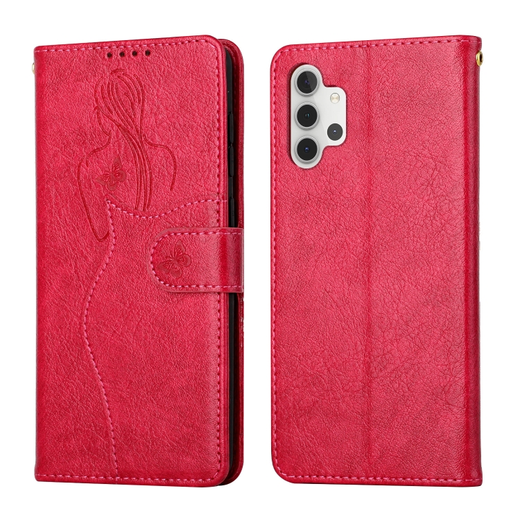 

For Samsung Galaxy A32 5G Beauty Girl Embossing Pattern Horizontal Flip Leather Case with Holder & Card Slot & Wallet & Photo Frame(Red)