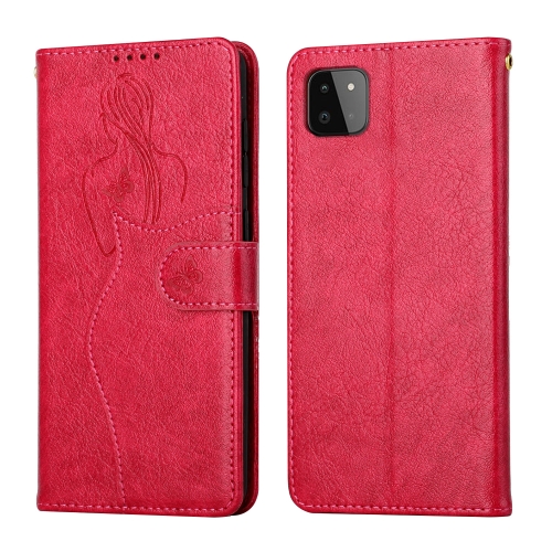 

For Samsung Galaxy A22 5G Beauty Girl Embossing Pattern Horizontal Flip Leather Case with Holder & Card Slot & Wallet & Photo Frame(Red)