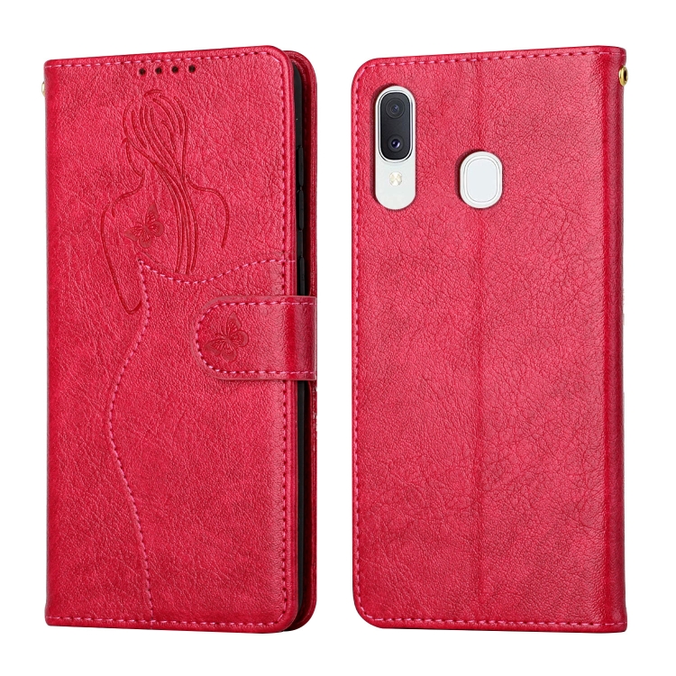 

For Samsung Galaxy A20e Beauty Girl Embossing Pattern Horizontal Flip Leather Case with Holder & Card Slot & Wallet & Photo Frame(Red)