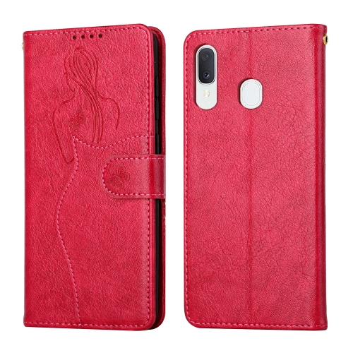 

For Samsung Galaxy A20 / A30 Beauty Girl Embossing Pattern Horizontal Flip Leather Case with Holder & Card Slot & Wallet & Photo Frame(Red)