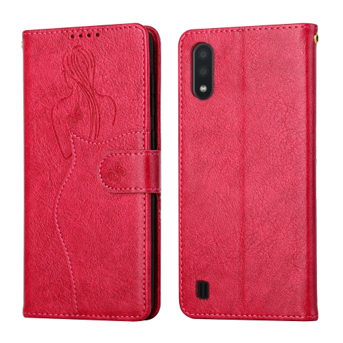 

For Samsung Galaxy A10 / M10 Beauty Girl Embossing Pattern Horizontal Flip Leather Case with Holder & Card Slot & Wallet & Photo Frame(Red)