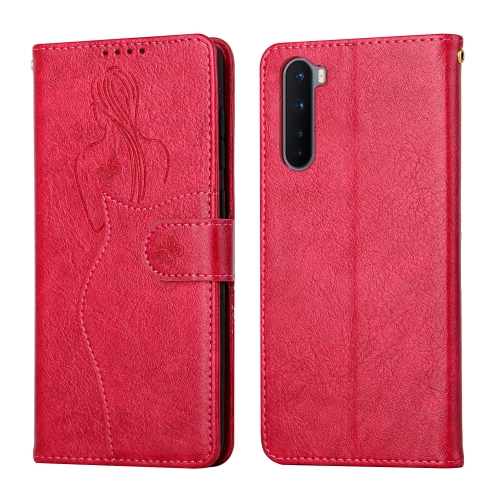 

For OnePlus Nord Beauty Girl Embossing Pattern Horizontal Flip Leather Case with Holder & Card Slot & Wallet & Photo Frame(Red)