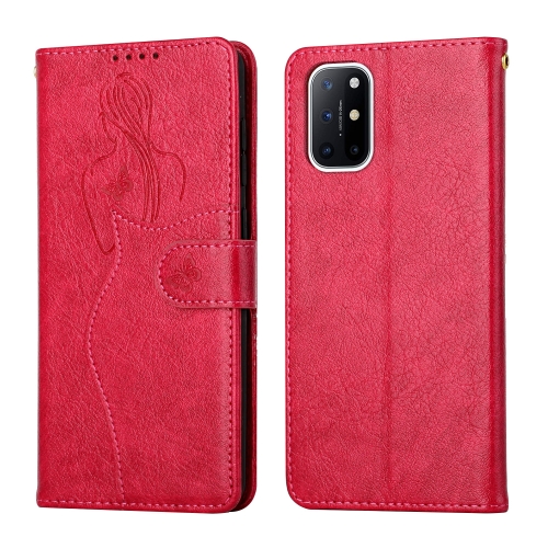 

For OnePlus 8T Beauty Girl Embossing Pattern Horizontal Flip Leather Case with Holder & Card Slot & Wallet & Photo Frame(Red)