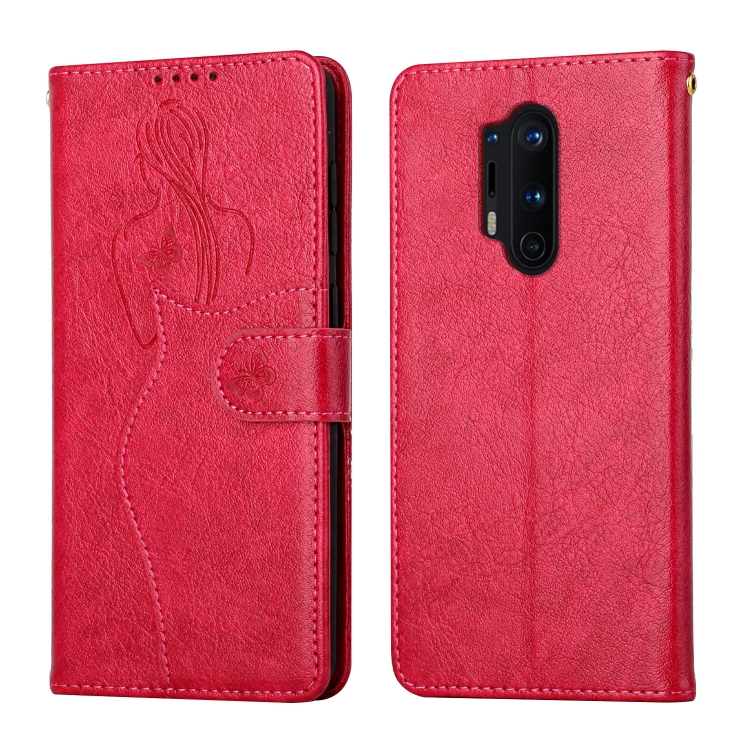 

For OnePlus 8 Pro Beauty Girl Embossing Pattern Horizontal Flip Leather Case with Holder & Card Slot & Wallet & Photo Frame(Red)