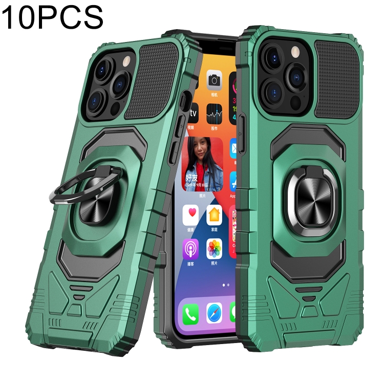 

10 PCS Armor Magnetic PC + TPU Shockproof Case with 360 Degree Rotation Ring Holder For iPhone 13(Dark Night Green)