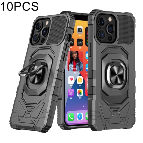 

10 PCS Armor Magnetic PC + TPU Shockproof Case with 360 Degree Rotation Ring Holder For iPhone 13 Pro(Black)