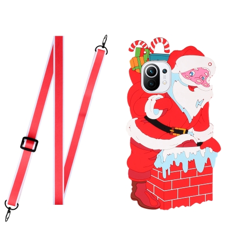 

For Xiaomi Mi 11 Lite Christmas Series Silicone Shockproof Case with Neck Lanyard(Santa Claus)