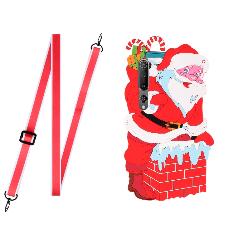 

For Xiaomi Mi 10 Christmas Series Silicone Shockproof Case with Neck Lanyard(Santa Claus)