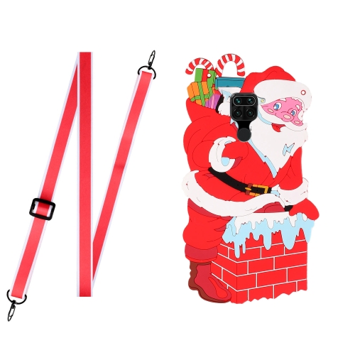 

For Xiaomi Redmi Note 9 / Redmi 10X 4G Christmas Series Silicone Shockproof Case with Neck Lanyard(Santa Claus)