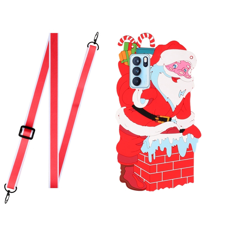 

For OPPO Reno6 Pro 5G Christmas Series TPU Shockproof Case with Neck Lanyard(Santa Claus)