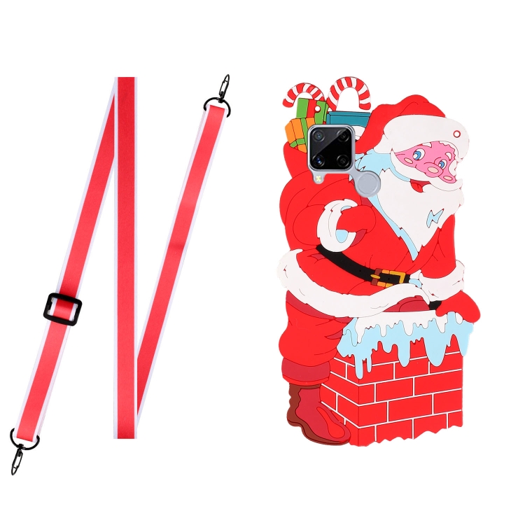 

For OPPO Realme C15 Christmas Series TPU Shockproof Case with Neck Lanyard(Santa Claus)