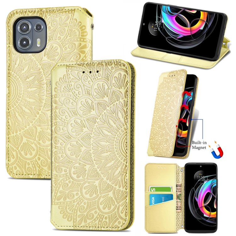 

For Motorola Edge 20 Lite Blooming Mandala Embossed Pattern Magnetic Horizontal Flip Leather Case with Holder & Card Slots & Wallet(Yellow)