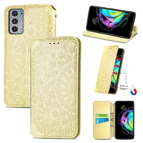 

For Motorola Edge 20 Blooming Mandala Embossed Pattern Magnetic Horizontal Flip Leather Case with Holder & Card Slots & Wallet(Yellow)
