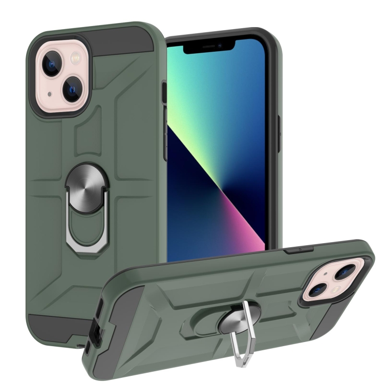 

War-god Armor TPU + PC Shockproof Magnetic Protective Case with Ring Holder For iPhone 13(Deep Green)