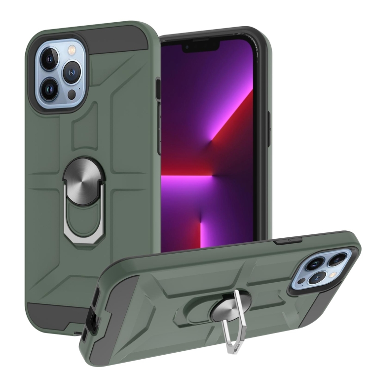 

War-god Armor TPU + PC Shockproof Magnetic Protective Case with Ring Holder For iPhone 13 Pro(Deep Green)