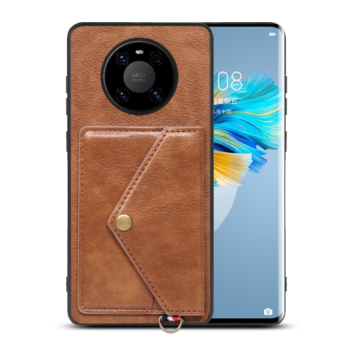 

For Huawei Mate 40 Pro Litchi Texture Silicone + PC + PU Leather Back Cover Shockproof Case with Card Slot(Brown)