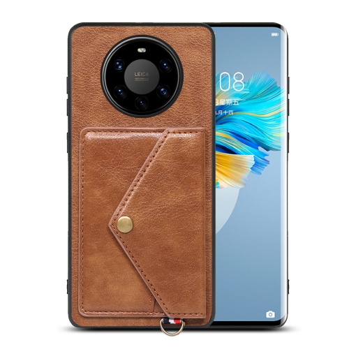 

For Huawei Mate 40 Pro+ Litchi Texture Silicone + PC + PU Leather Back Cover Shockproof Case with Card Slot(Brown)