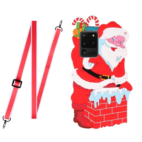 

For Samsang Galaxy S20 Ultra Christmas Series Silicone Shockproof Case with Neck Lanyard(Santa Claus)