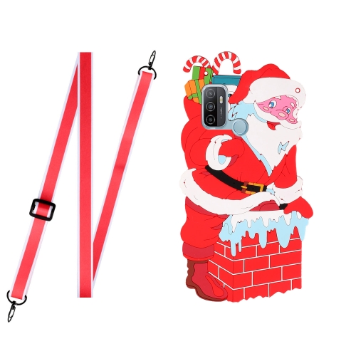 

For Samsang Galaxy A21s Christmas Series Silicone Shockproof Case with Neck Lanyard(Santa Claus)