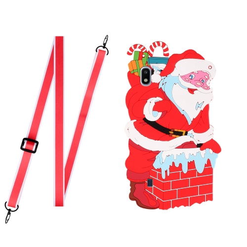 

For Samsang Galaxy A10 Christmas Series Silicone Shockproof Case with Neck Lanyard(Santa Claus)