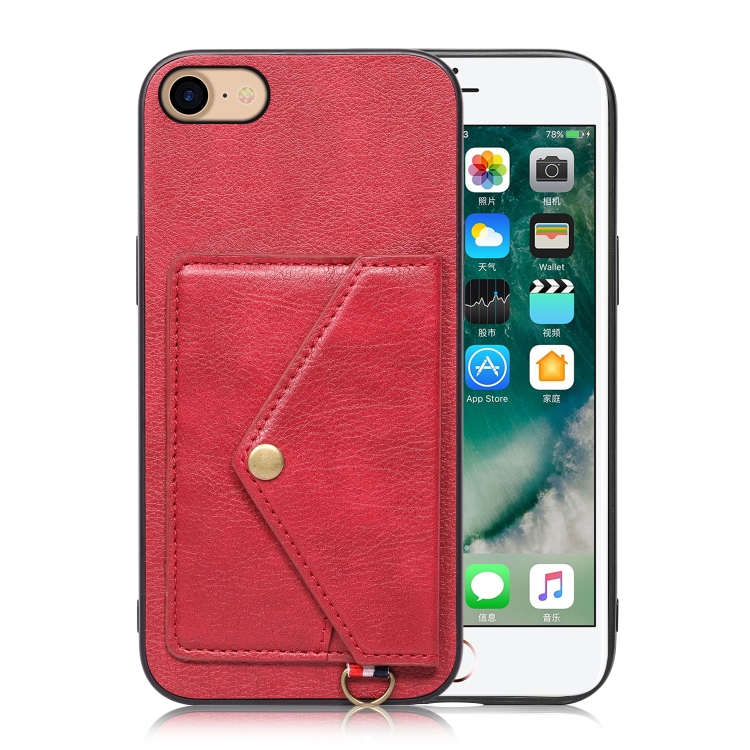 

Litchi Texture Silicone + PC + PU Leather Back Cover Shockproof Case with Card Slot For iPhone SE 2020 / 8 / 7(Red)