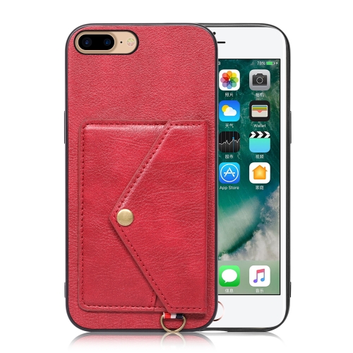 

Litchi Texture Silicone + PC + PU Leather Back Cover Shockproof Case with Card Slot For iPhone 8 Plus / 7 Plus(Red)