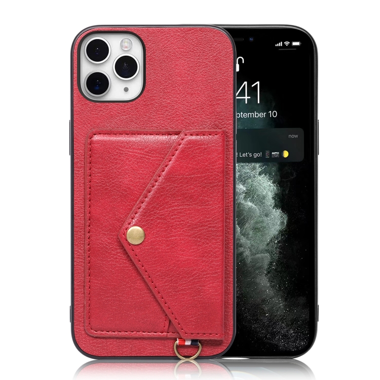 

Litchi Texture Silicone + PC + PU Leather Back Cover Shockproof Case with Card Slot For iPhone 11 Pro(Red)