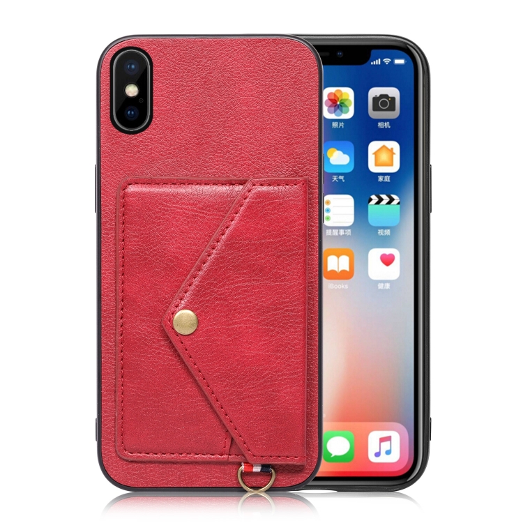 

Litchi Texture Silicone + PC + PU Leather Back Cover Shockproof Case with Card Slot For iPhone XS / X(Red)