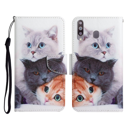 

For Samsung Galaxy A20s Painted Pattern Horizontal Flip Leather Case with Holder & Card Slot & Wallet(Three Cats)