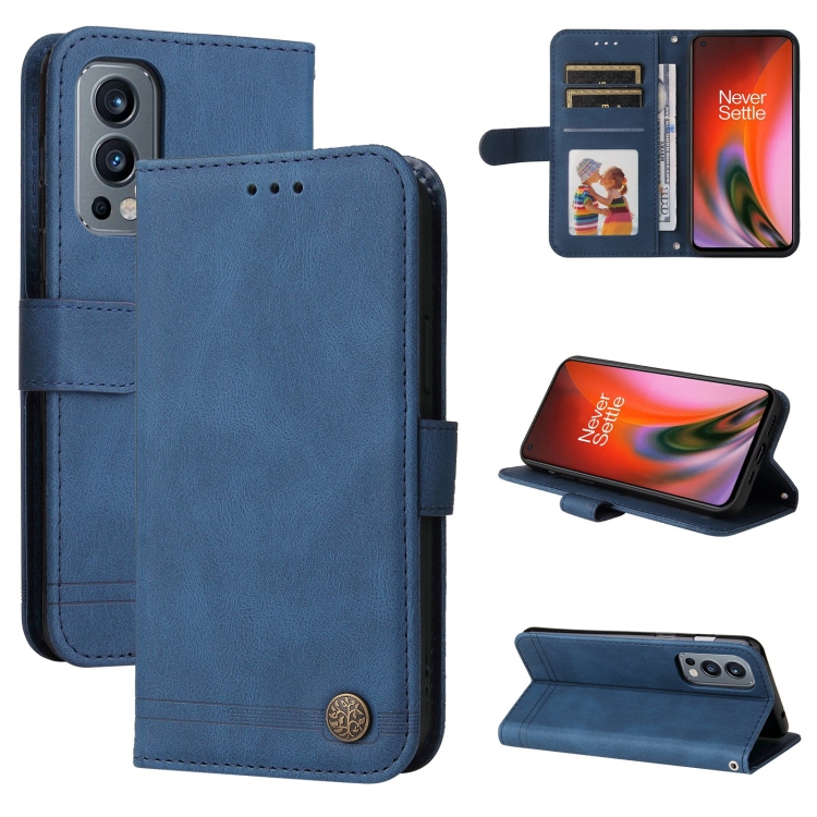

For OnePlus Nord 2 5G Skin Feel Life Tree Metal Button Horizontal Flip Leather Case with Holder & Card Slot & Wallet & Photo Frame & Strap(Blue)