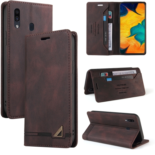 

For Samsung Galaxy A20 / A30 Skin Feel Anti-theft Brush Horizontal Flip Leather Case with Holder & Card Slots & Wallet(Brown)